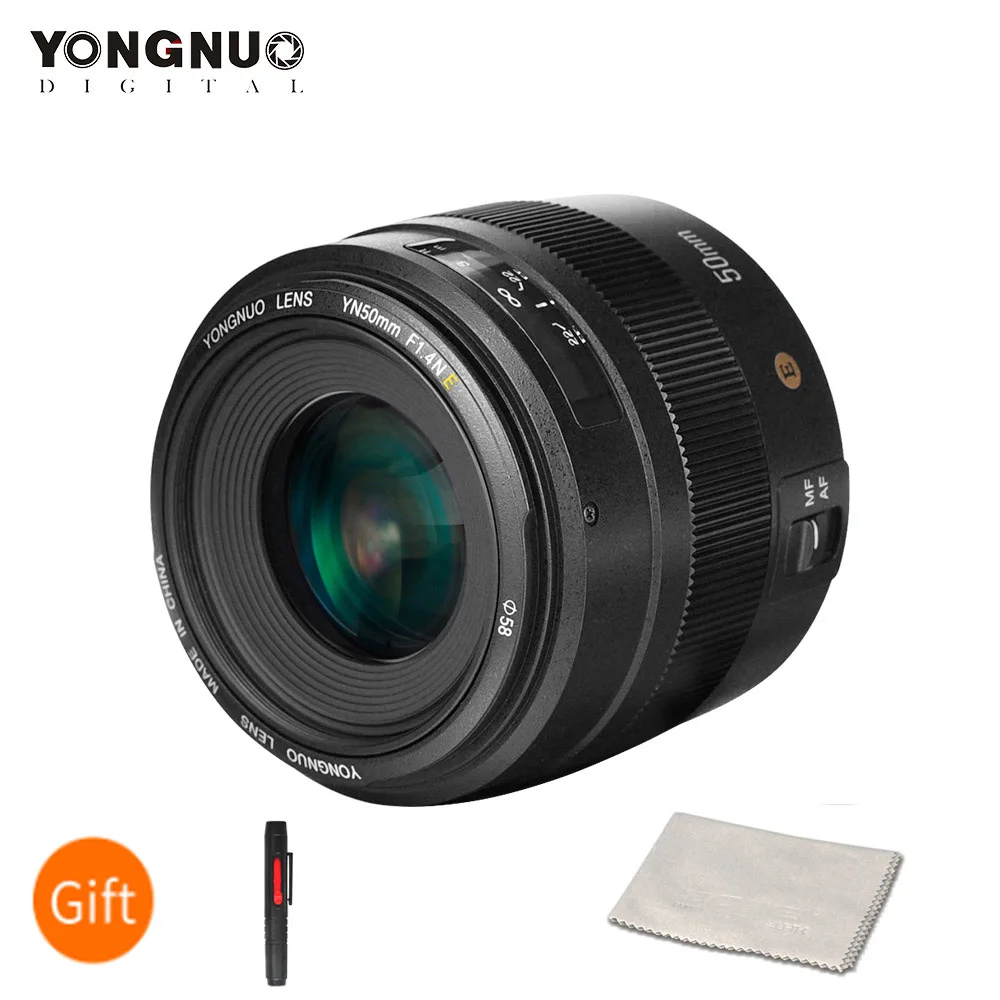 Светодиодная лампа для видеосъемки YONGNUO YN50MM 50 мм F1.4N F1.4 E Стандартный PrimeAuto объектив AF/MF объектив для Nikon D7500 D7200 D7100 D7000 D5600 D5500 D5300 D5200 D5100