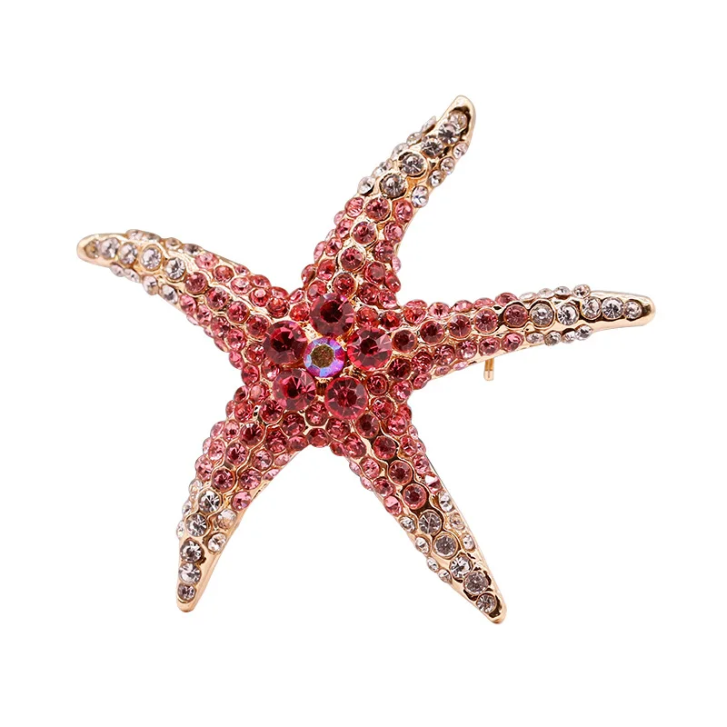 Стразы морская звезда брошь синий розовый белый животное броши женская на