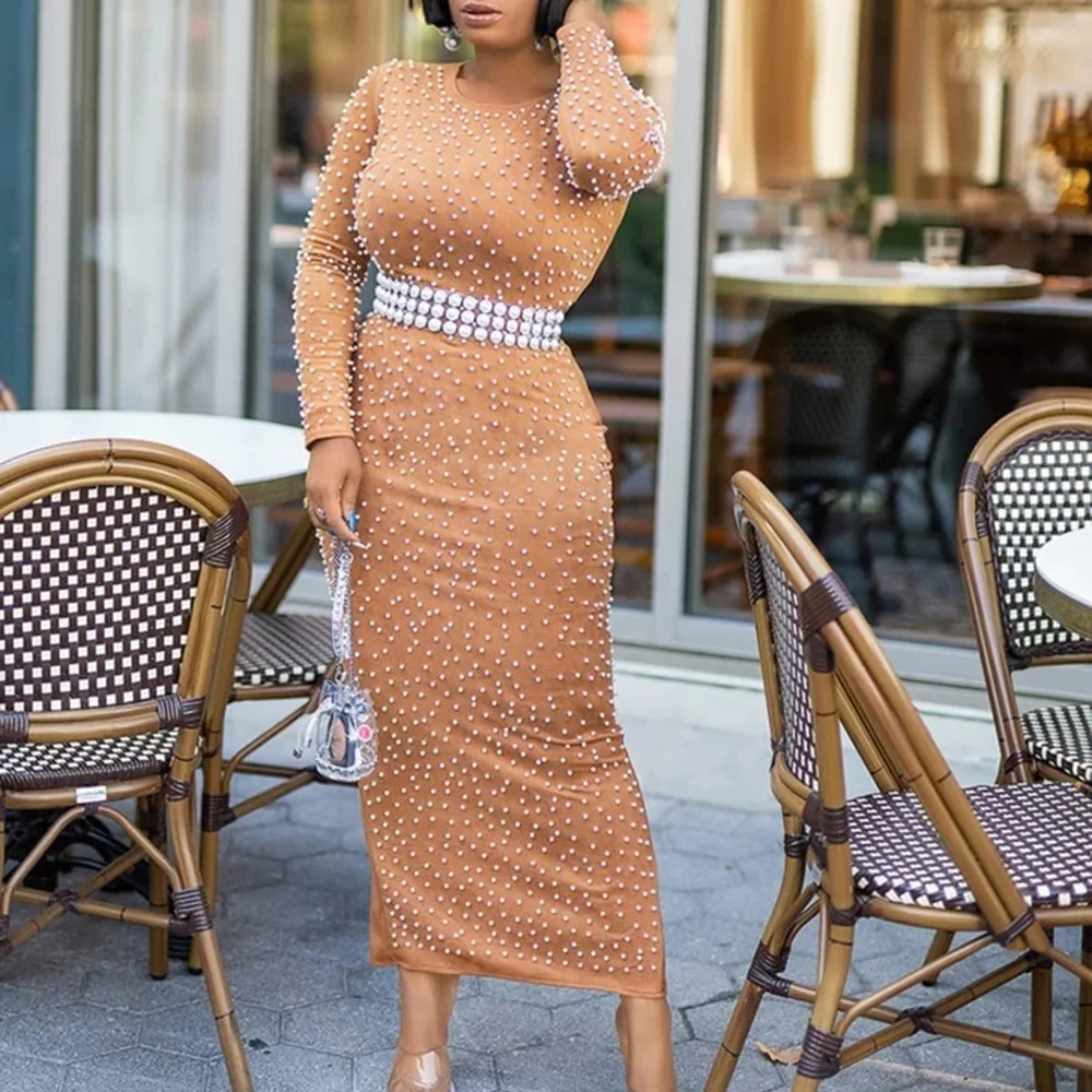 Женское осеннее дизайнерское вечернее платье с бусинами сексуальное Клубное