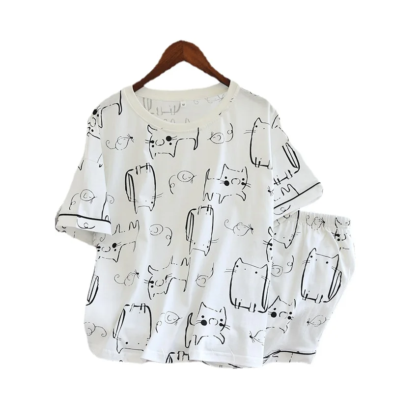 

Женские летние комплекты одежды с шортами Новый трикотажный пуловер пижамы из хлопка с футболкой с короткими рукавами и шортами для девоче...