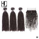 HJ Weave Beauty 7A пряди человеческих волос с закрытием перуанские кудрявые волосы средней части Кружева Remy Бесплатная доставка