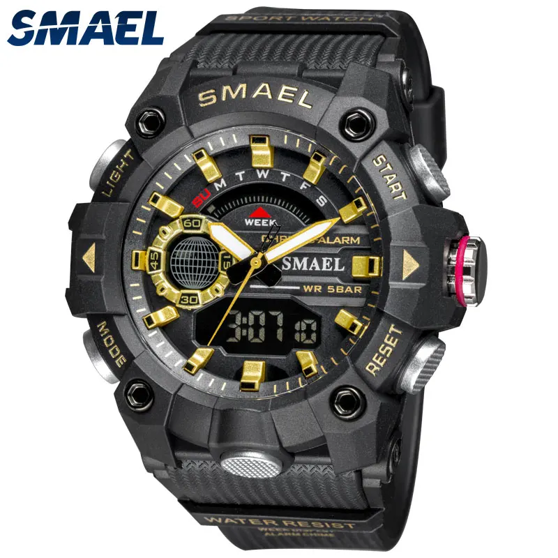 

SMAEL Fashion Men's Sport Watches Shock Resistant 50M Waterproof Wristwatch LED Alarm Stopwatch Clock Military Watches Men 8040