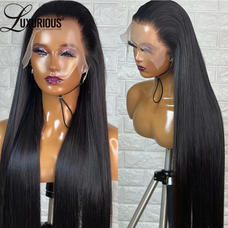 

32-дюймовый длинный 13х4 прямой кружевной передний парик, человеческие волосы, перуанские волосы на шнуровке, парики, предварительно выщипанн...