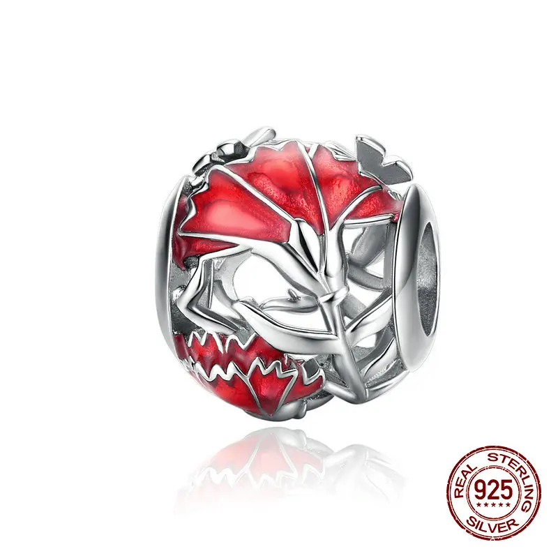 Женский браслет с красным гвоздиком оригинальный подвеской из настоящего