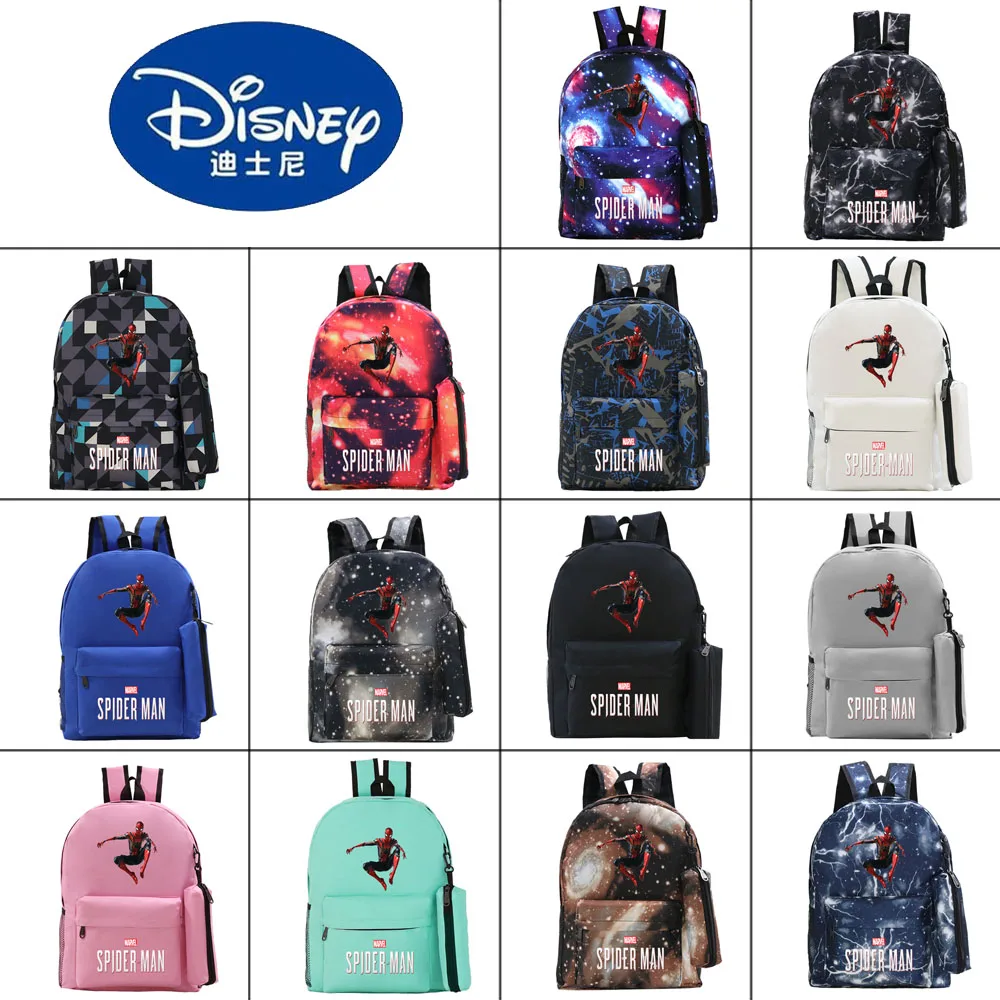 Disney Spider-Man Print Child School Backpack Cute Cartoon Pattern Outdoor Leisure Backpack Boy Student School Bag+Pencil Case 