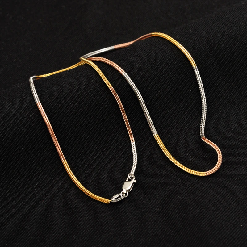 

Chopin Chain 925 Sterling Silver Three-Color Golden Platinum Rose Gold Combination Long 40 45 50 55 60 65 70 80 CM For Man Women
