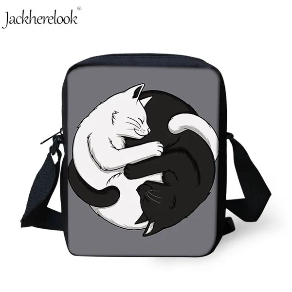 HK866E Jackhereook Черный Инь Ян кошки школьные рюкзаки для девочек милый детский рюкзак для котенка для мальчиков книжные сумки для начальной школы Студенческая сумка детские подарки - Цвет: HK866E
