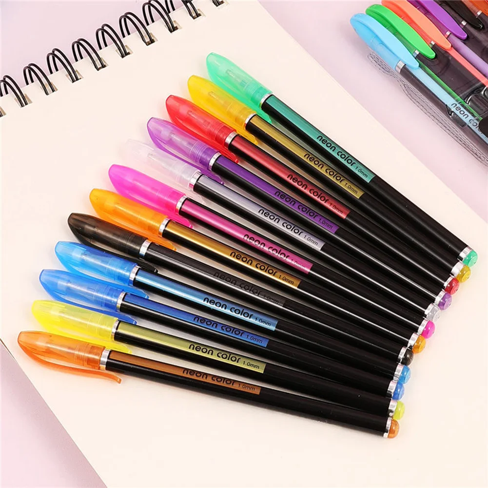 

Creative 12/18/24/36/48 Colors Glitter Flash Gel Pens Painting Drawing Tool Stationery With bullet tip