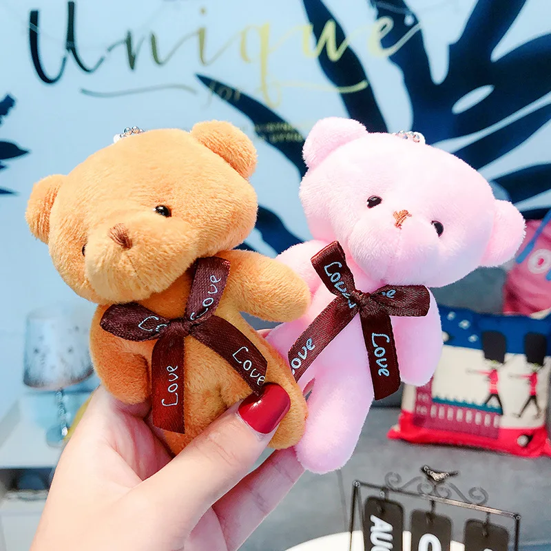 

6 Colors Cute Plush Bear Key Chain Exquisite Small Purse Pendant Keychain First Choose Birthday Gift Keyring Trinket