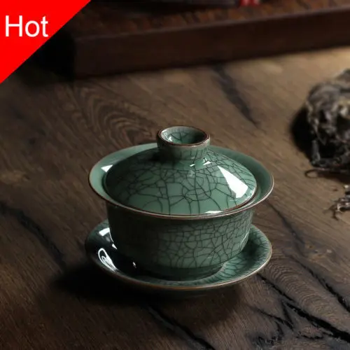 

Longquan Celadon Porcelain Gaiwan China Teacups Crackle Glaze Teapot Drinkware 150ml