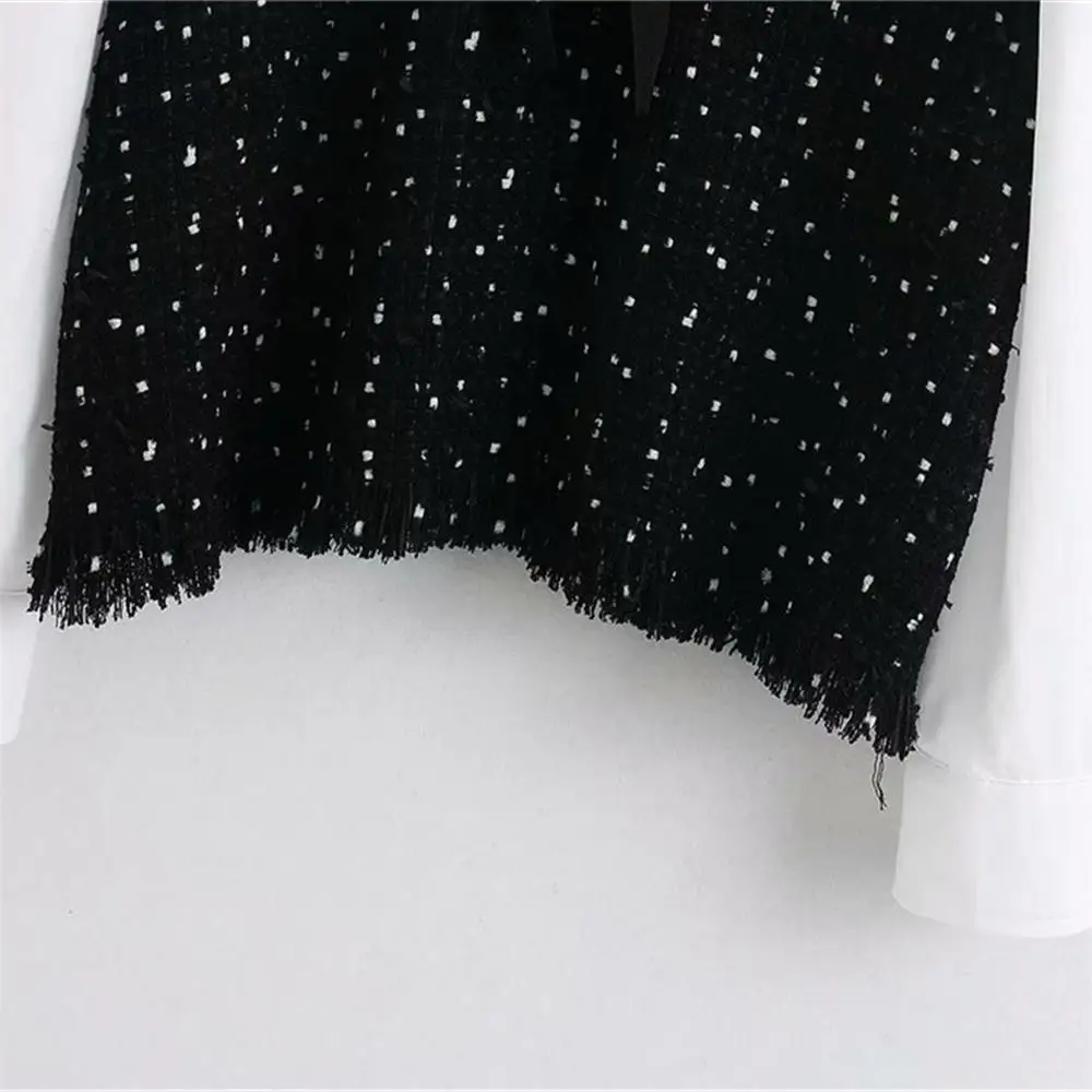 Женское твидовое платье поло с длинным рукавом V образным вырезом|Женские куртки|