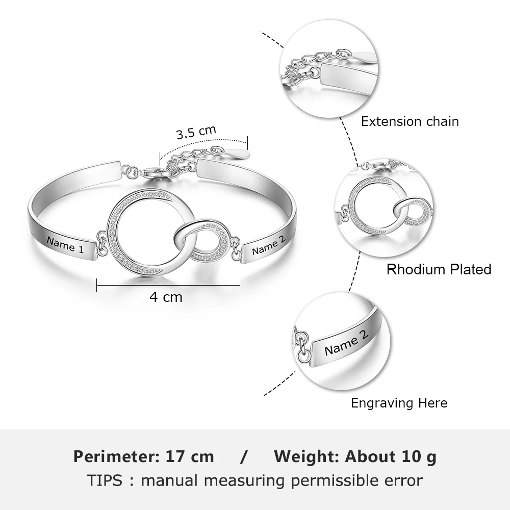 Персонализированный именной браслет серебряного цвета двойной круг блокировка