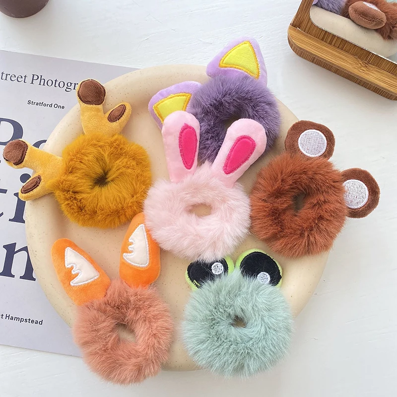 Зимняя эластичная резинка для волос с милым медведем из искусственного меха