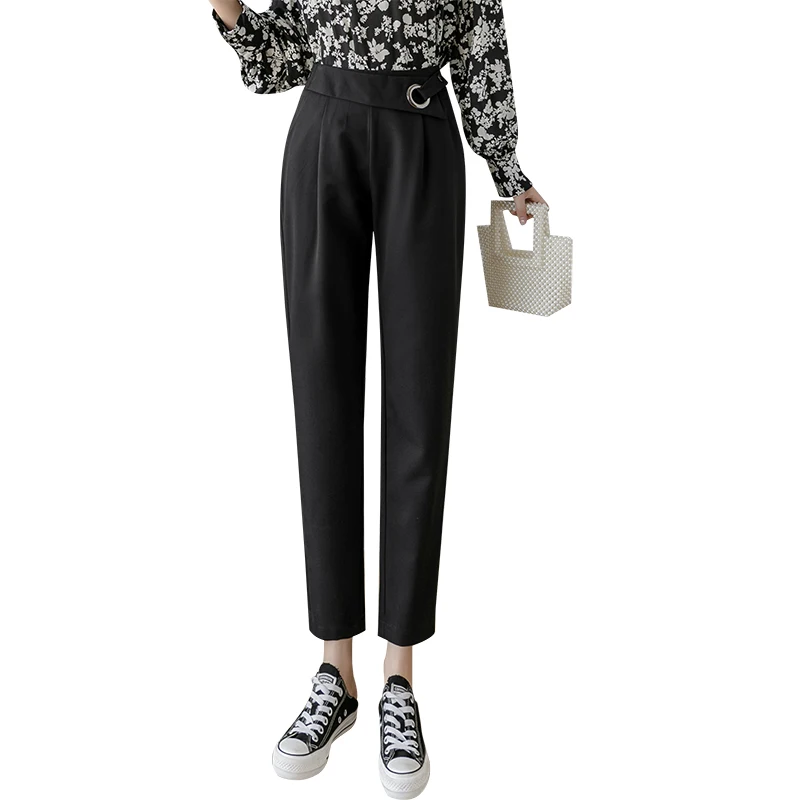 

JXMYY trendy harem pants new high-waisted thin black pants women's fashion all-match small feet leisure simple and elegant