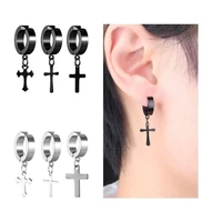 hmes 1pcs punk ear stud set non piercing earrings fake cross earrings gift for boyfriend lover jewelry