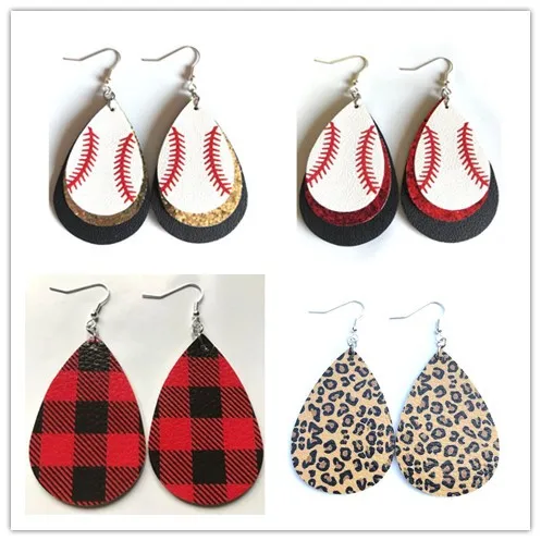 Трехслойные блестящие серьги-капельки из искусственной кожи с листьями