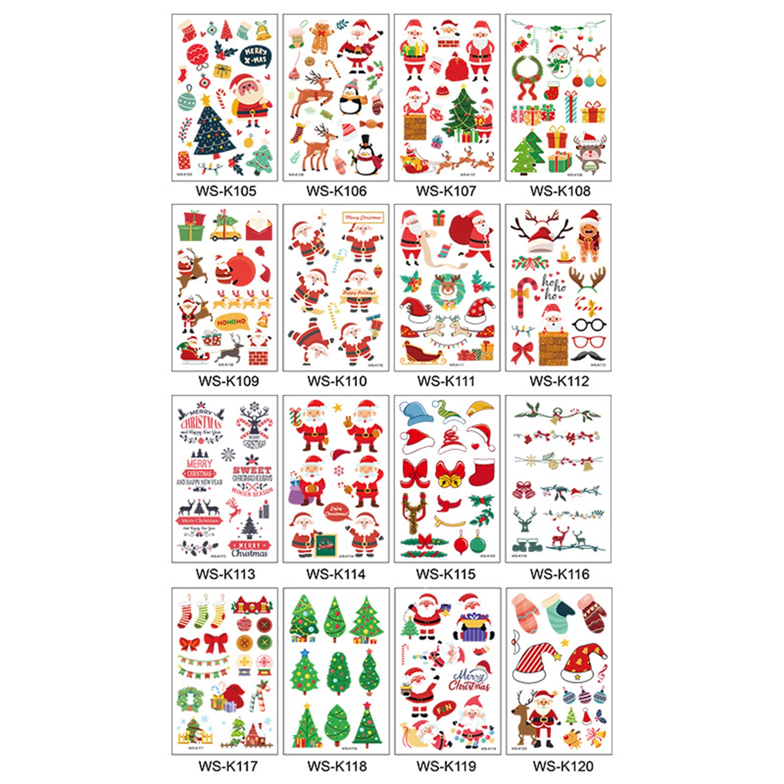 

16 Sheets Temporary Tattoos Stickers Santa Claus Tattoo Sticker Waterproof Holiday Party Cartoon Stickers for Arm Decor DU55