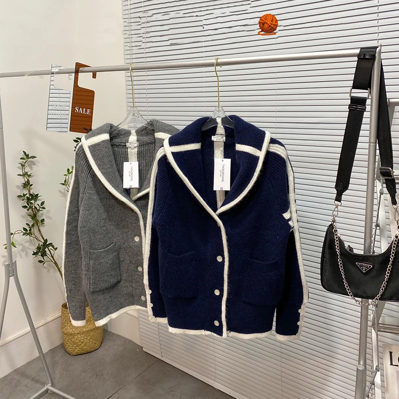 

Толстое шерстяное пальто thom 2021 ТБ, толстый свитер из 80% натуральной шерсти, вязаное текстурное пальто в британском стиле