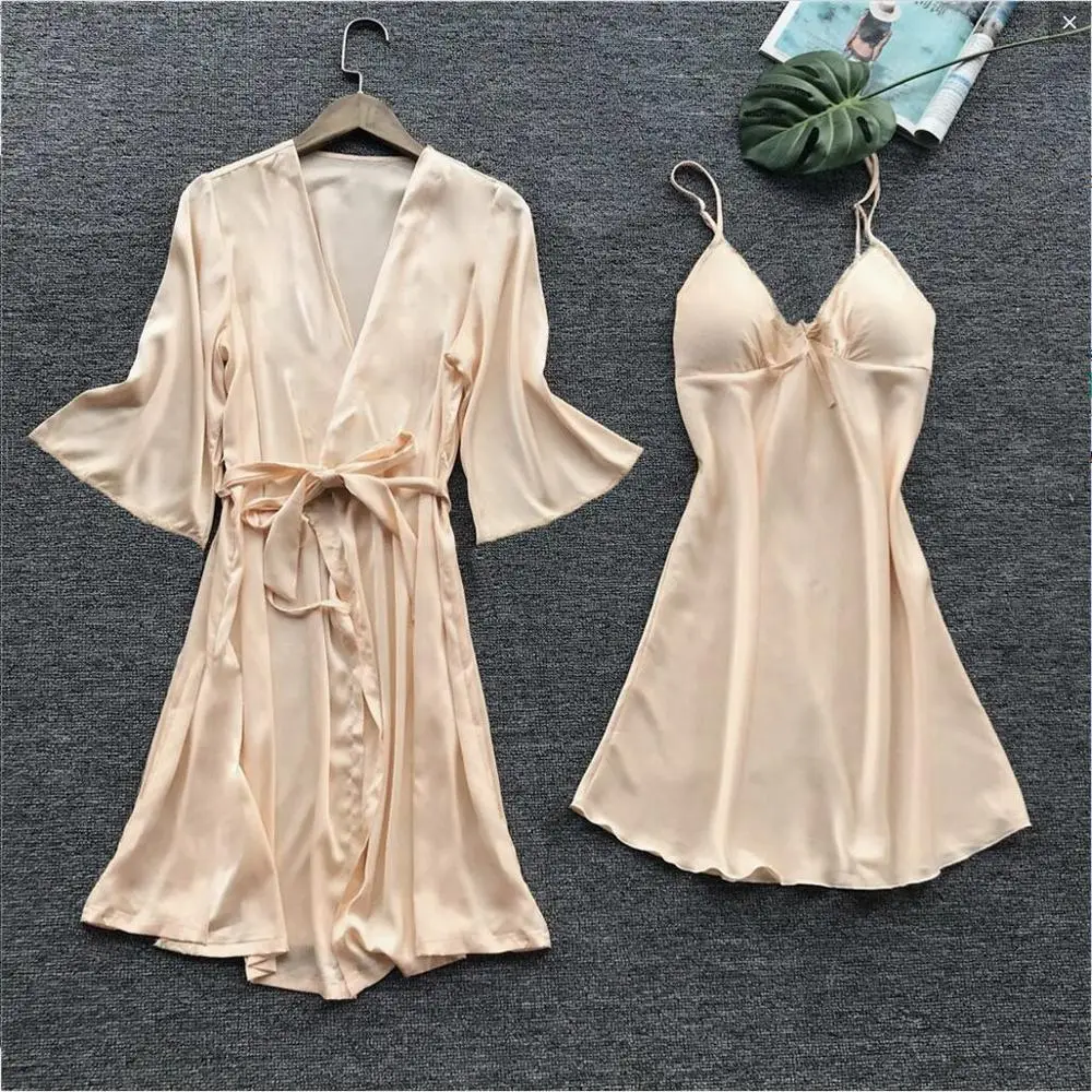 Большие размеры пижама женская сексуальные кружевной Шелковый халат комплекты