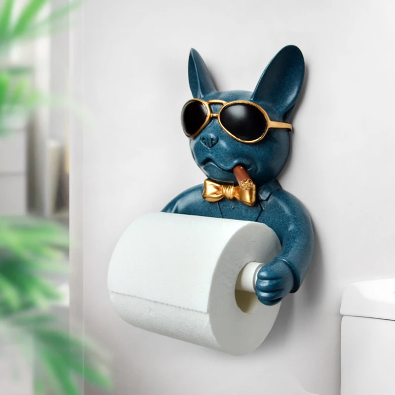 Resin Roll Tray Toilet Tissue Holder Wall Mounted Hand Tissue Box Free Punch Household Paper Towel Holder Sunglasses Dog Figurin