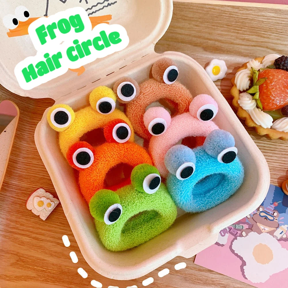 

Super Cute Hair Accessories Plush Hair Circle Girls Sweet Towel Ring Rubber String Headdress 2021 Frog Big Eye Hair Ornament