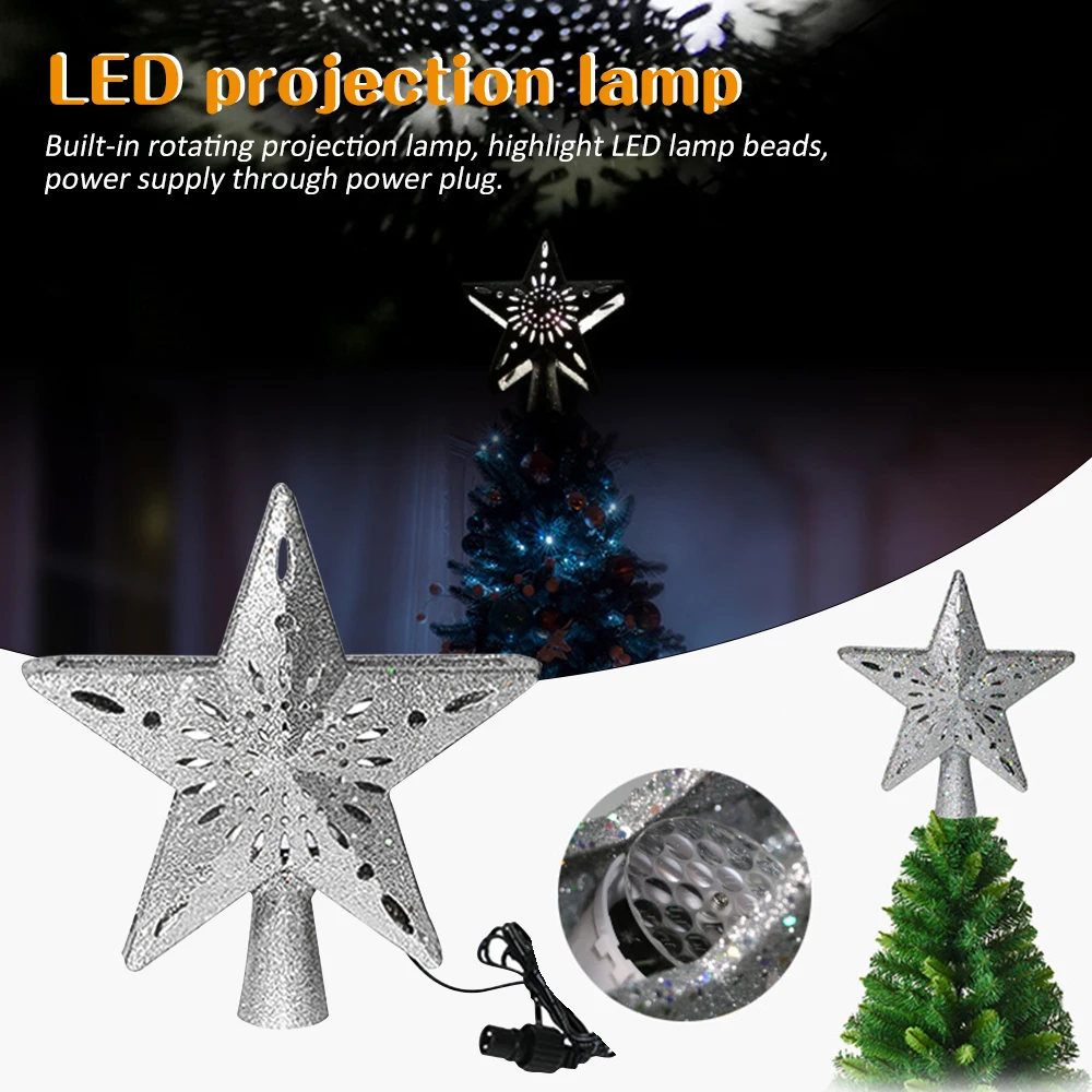 

LED Christmas Tree Top Star Snowflake Projector Night Lamp Christmas Tree Ornament Pentagram Home Decor Lights for Party