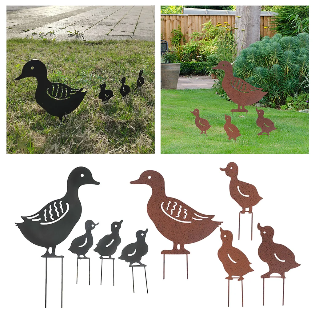 

Metal Family Duck Shape Art Garden Stake Animal Outdoor Sculpture Ornaments