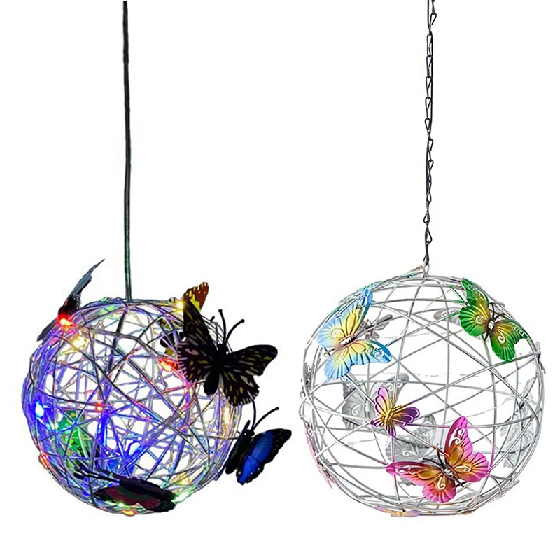 

New Butterfly Metal Ball Hanging Solar Light With Waterproof Weaving Lamp Garden Decoration Outdoor Suncatchers Tuin Decoratie