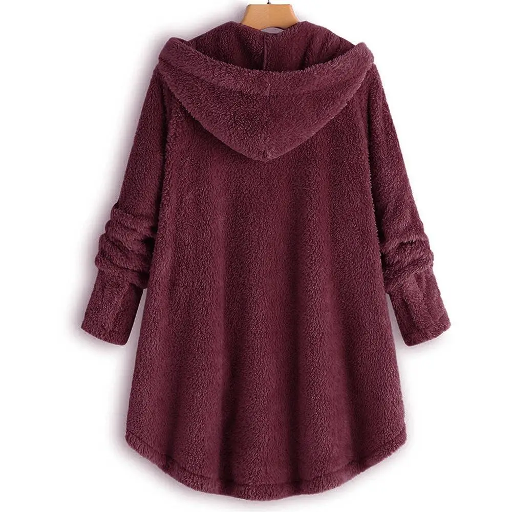 Women's Sweater And Turtleneck Fashion Button Coat Fluffy Tail Tops Hooded Loose warms Feminino |
