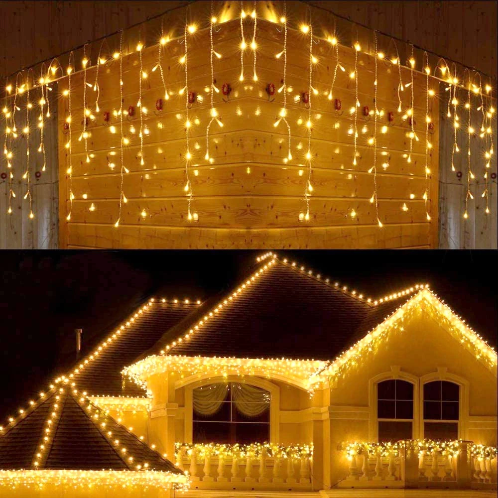 Waterproof Christmas Lamps 5M Droop 0.4-0.6m Outdoor Icicle String Lamps For Garden Mall Eaves Balcony Fence House Decoration