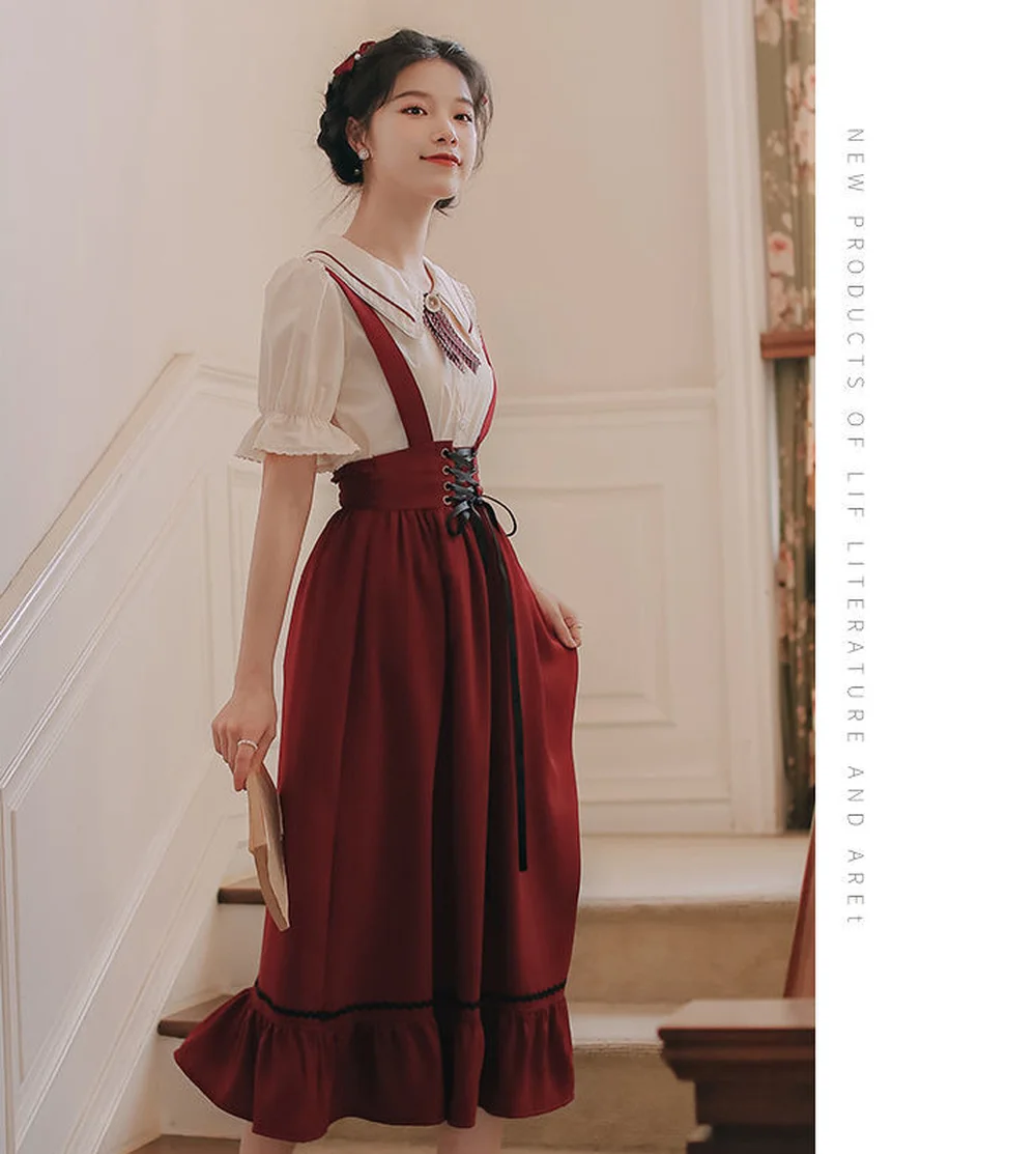 Юбка Женская средней длины на подтяжках длинная Милая трапециевидная юбка с