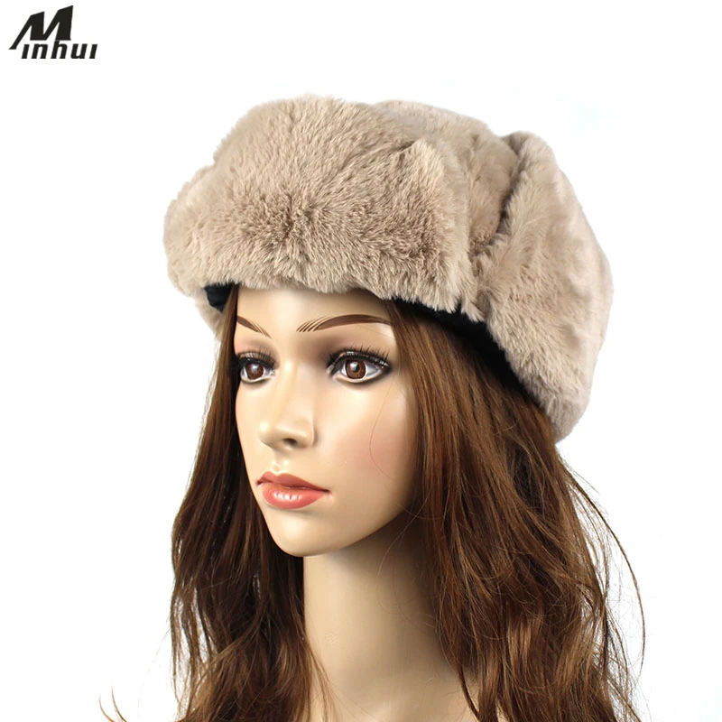 Женская меховая шапка-ушанка Minhui теплая русская шляпа-ушанка из кроличьего меха