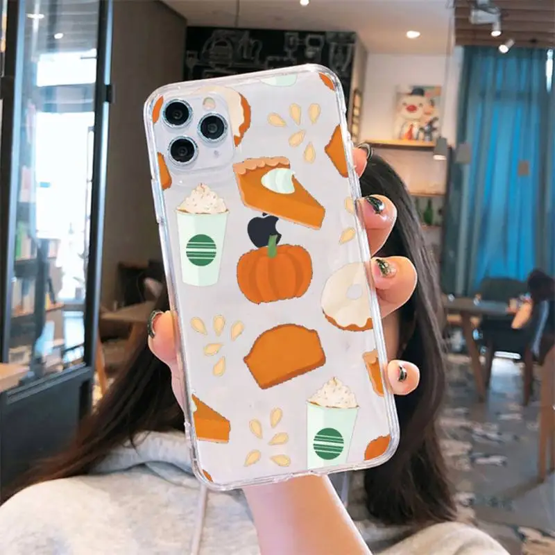 

Cute pumpkin fall leaf Phone Case Transparent for iPhone 6 7 8 11 12 s mini pro X XS XR MAX Plus se cover funda shell