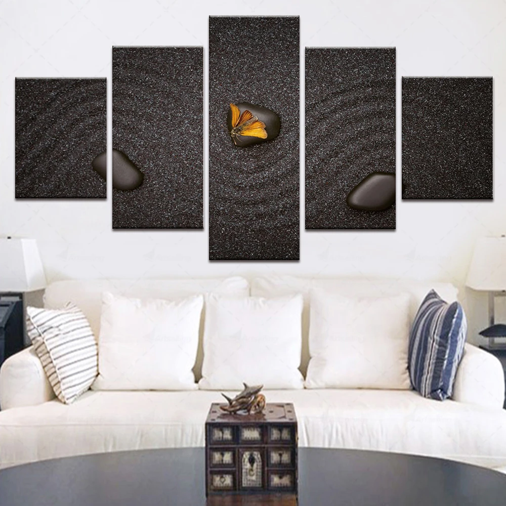 

Artsailing Art Spa Black Sand Stone Background Wall Hanging Paintings Office Decoration Posters Art Print HD 5 Pieces No Frame