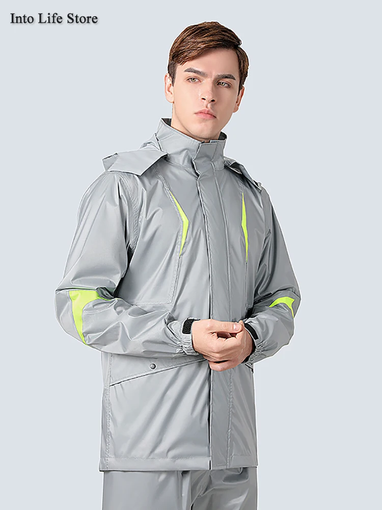 

Black Rain Coat Jacket for Men Motorcycle Raincoat Rain Pants Suit Waterproof Trench Coat Thickened Electric Car Camping Gift