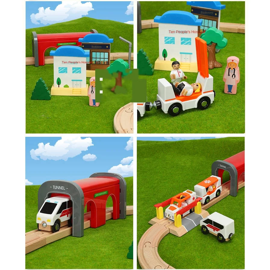 Train Track Toys Hospital Ambulance Game Compatible with Brio Tracks Children's Toy Car Combination 1:64 Wood 3C | Игрушки и хобби