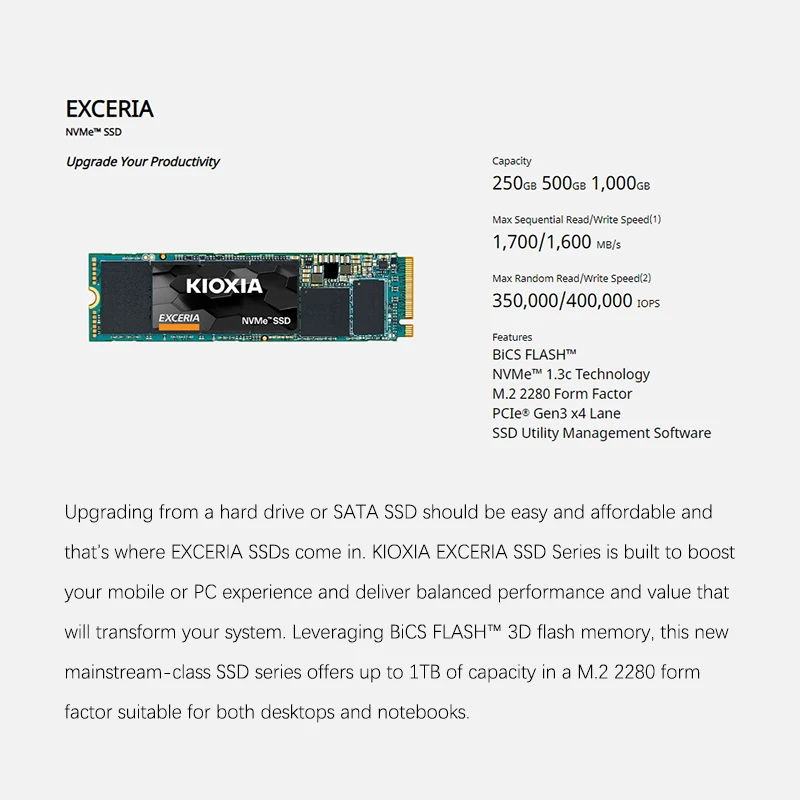 Kioxia M.2 SSD M2 жесткий диск HDD 1 ТБ 500G 250G HD NVMe RC10 твердотельный накопитель PCIe для