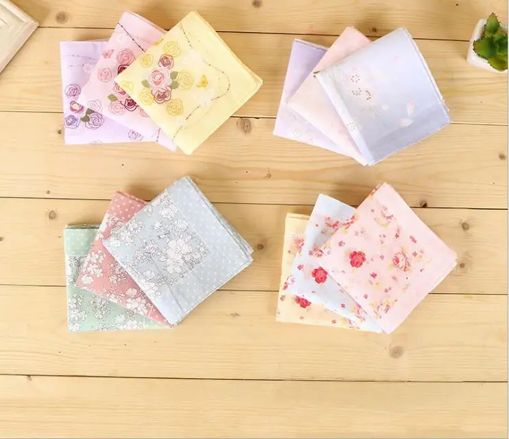 Женский носовой платок 45*45 цветной хлопковый с цветочным принтом и квадратными