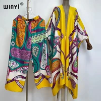 winyi 2021 two piece suit boho printed kimonos verano batwing sleeve sukienka women elastic silk floor length new fashion kaftan