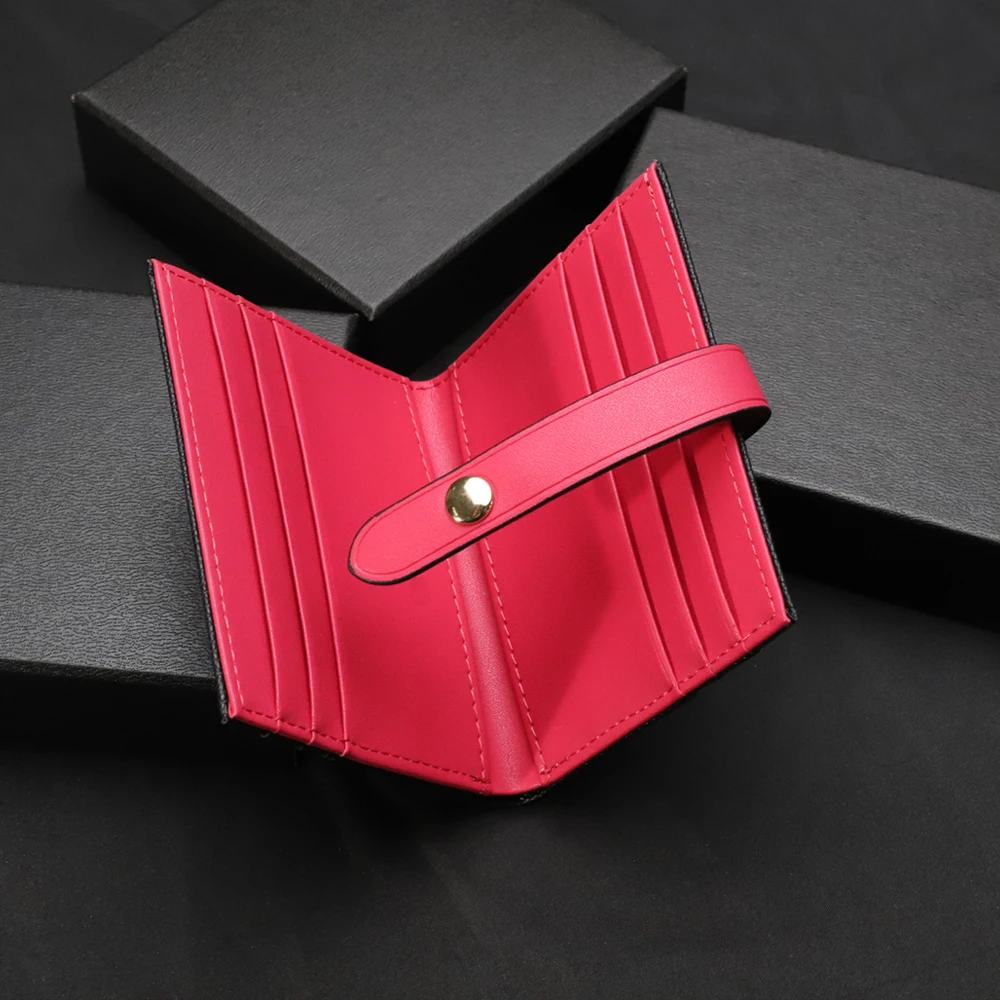 

Delicate small luxury leather 2021 new brand new design flip button credit card small wallet free postage ladies pocket wallet