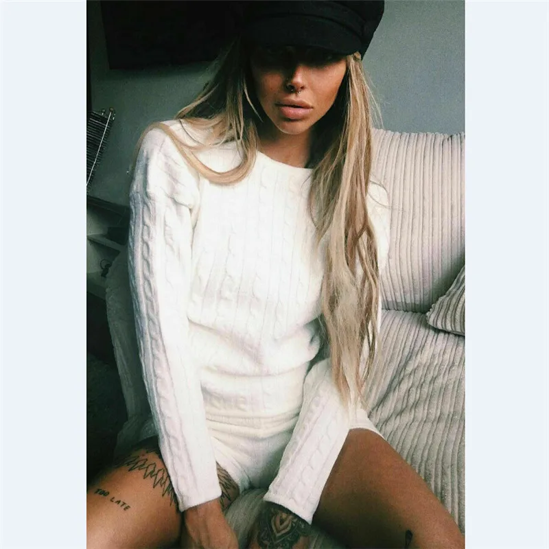 Женский трикотажный костюм для отдыха свитер с длинным рукавом пуловер топ