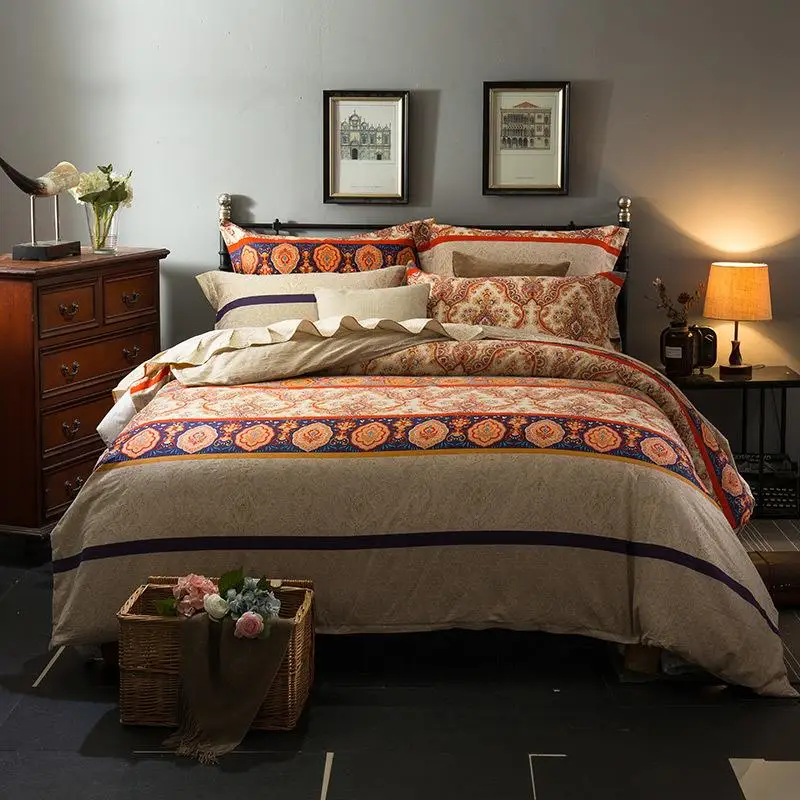 

Bohemia Vintage printed Bedding set Floral Duvet Cover Bed sheet Soft Brushed Cotton Bedding set Twin Full Queen King size3/4Pcs