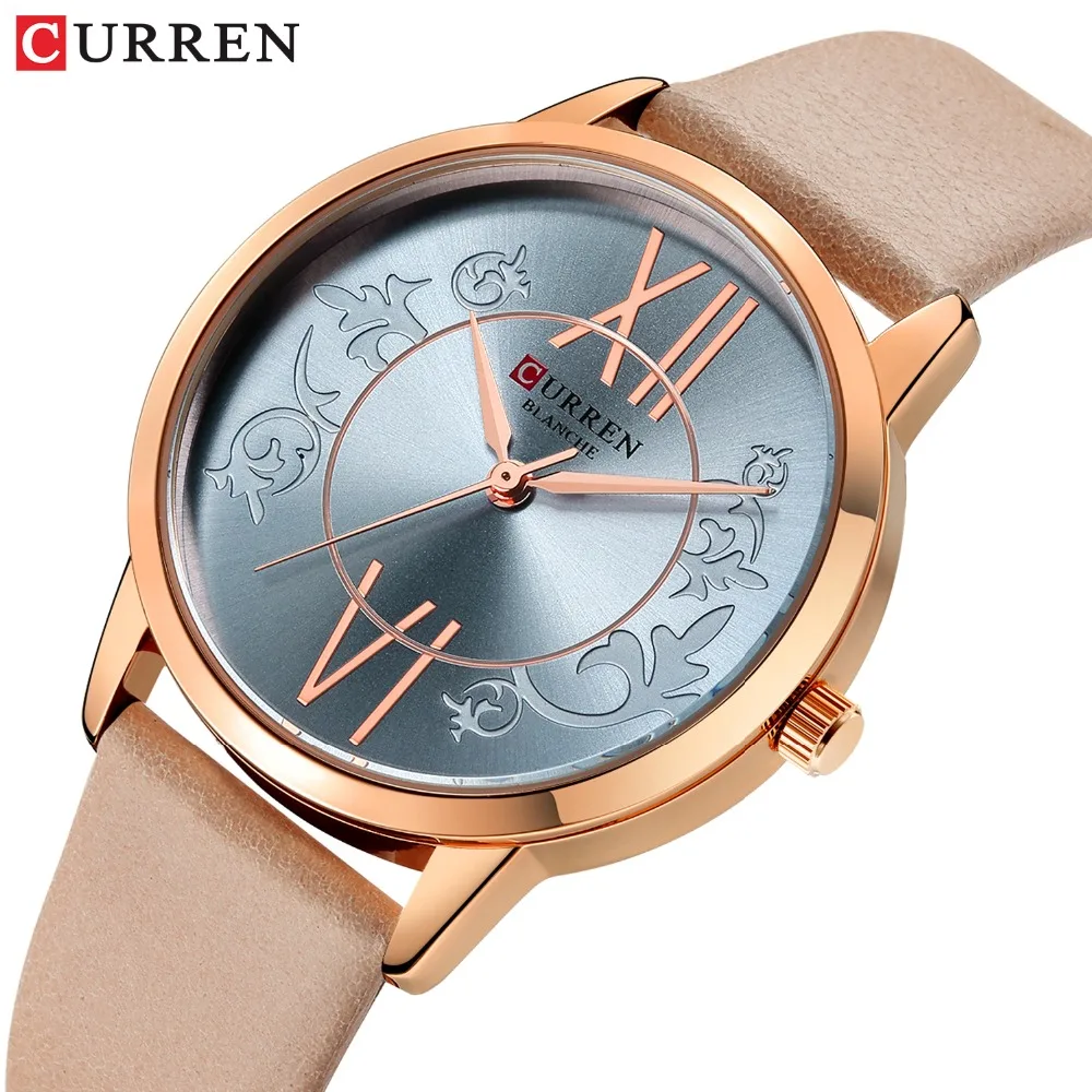 

2021 Роскошные брендовые новые женские модные деловые повседневные наручные кварцевые часы CURREN с кожаным ремешком цвета розового золота
