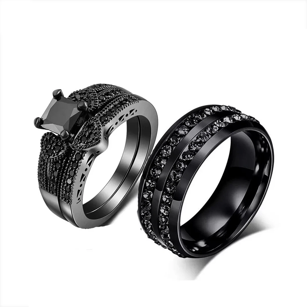 

2021 Stainless Steel And Zinc Alloy Black CZ Zircon Rings For Men Women Wedding Band Custom Engrave Name Charm Male Gift