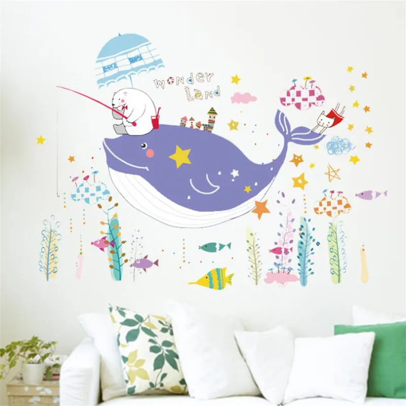 

Мультяшный дельфин, наклейка для гостиной, спальни, фоновое украшение, художественная роспись, настенные наклейки для детской комнаты