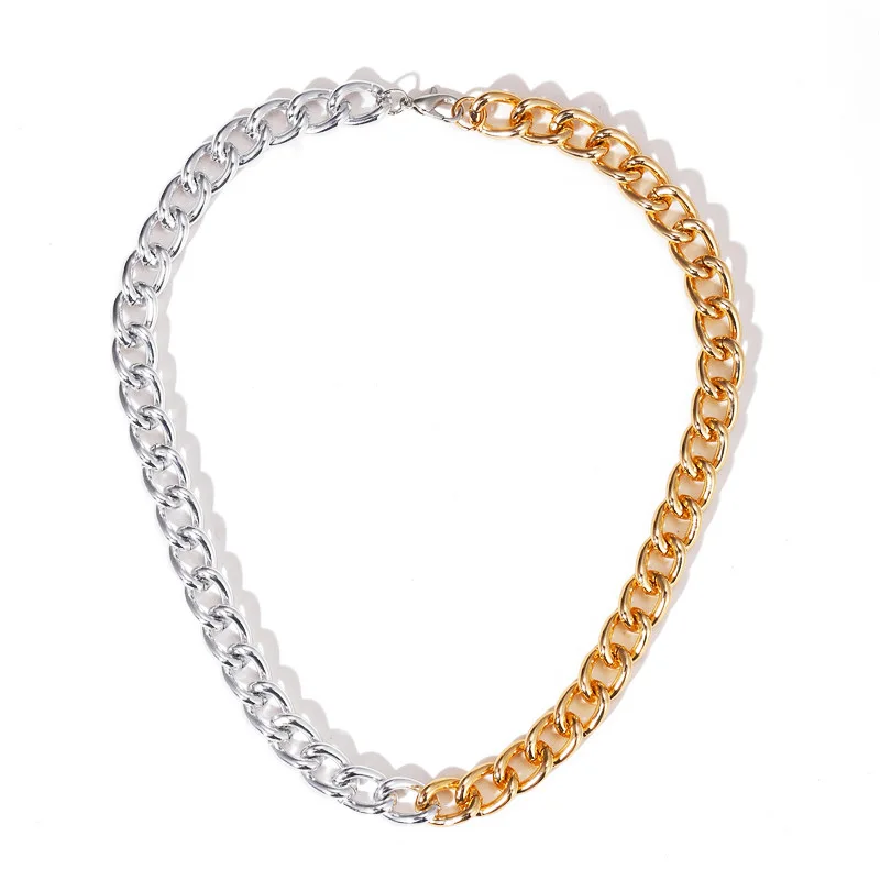 

2021 Trend Fashion Hip Hop Geometric Metal Asymmetric Women's Chain Necklace Punk Gold Silver Thickened Chain Link Retro Jewelry