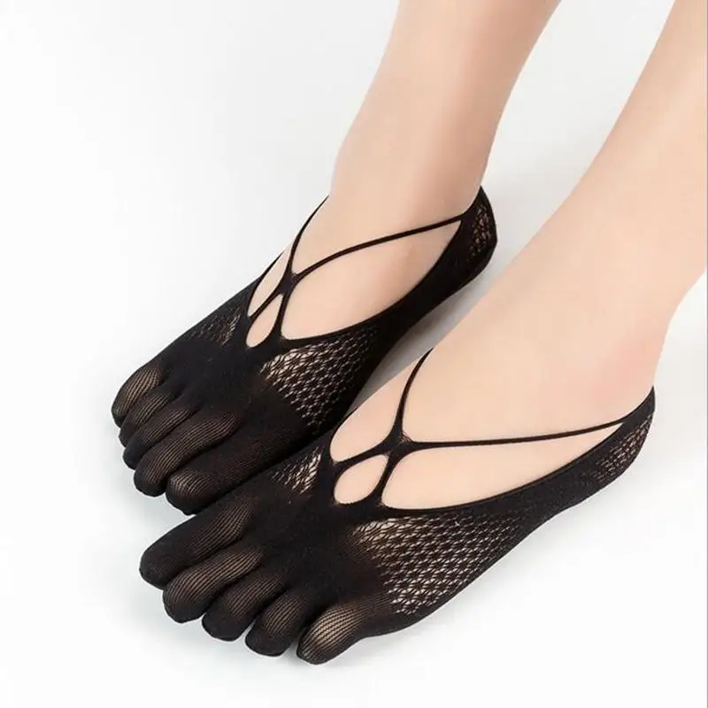 

2021 хлопковые тонкие Пять пальцев носки летние дышащие с ворсом; С силиконовой нескользящей подошвой дамские носки тапочки кружева сетки не...
