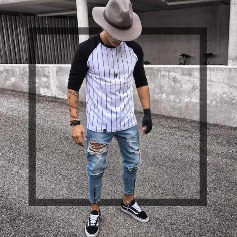 

2021 2020 Fashion Casual Monkey Wash big Ripped hole leg Zipper beggar stretch high street nightclub Skinny Jeans men