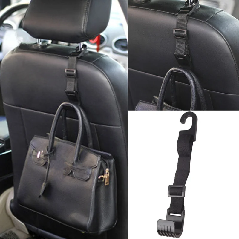 

Black Adjustable Car Back Seat Hanging Hook Automobiles Rear Seat Headrest Bags Rack Vehicle Interior Grocery Stand Accessories