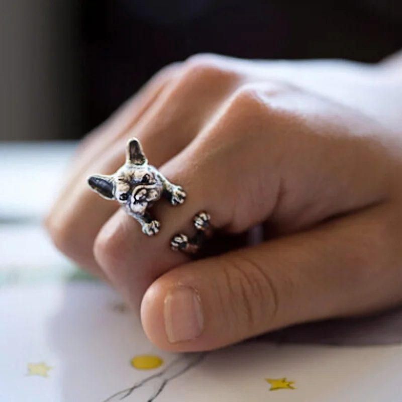 Newly 1 Pcs Stereoscopic New Retro Punk Personality Hippie Puppy Wrap Ring Fashion Brass Knuckle Adjustable Jewelry | Украшения и